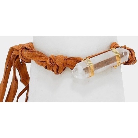 NATURAL RAW QUARTZ BOHO SUEDE BRACELET - Picture 1 of 3